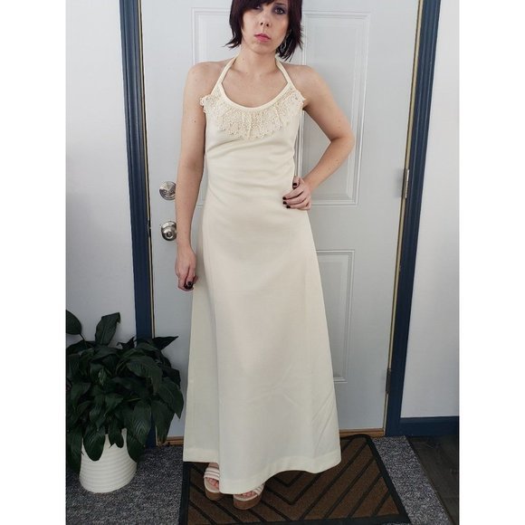 Vintage 70s‎ Cream Halter Dress with Jacket - Picture 1 of 6
